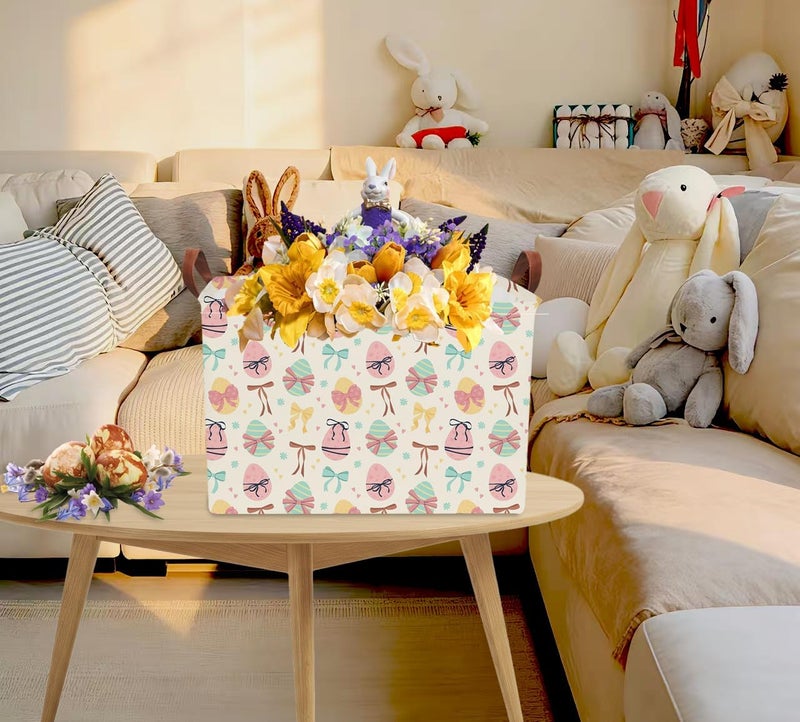 NTAOHAMPER Rectangular Storage Basket Empty,Storage Bin with Handles,Room Decor,Gift Basket,Book Box(Bowknot Easter) - Image 5